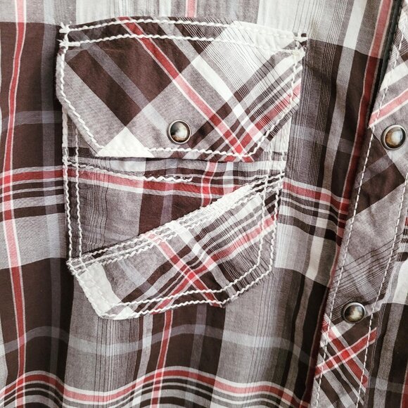 Buckle BKE Shirt Mens Medium Brown Plaid Pearl Snap Button Western Relaxed Fit - Picture 3 of 8